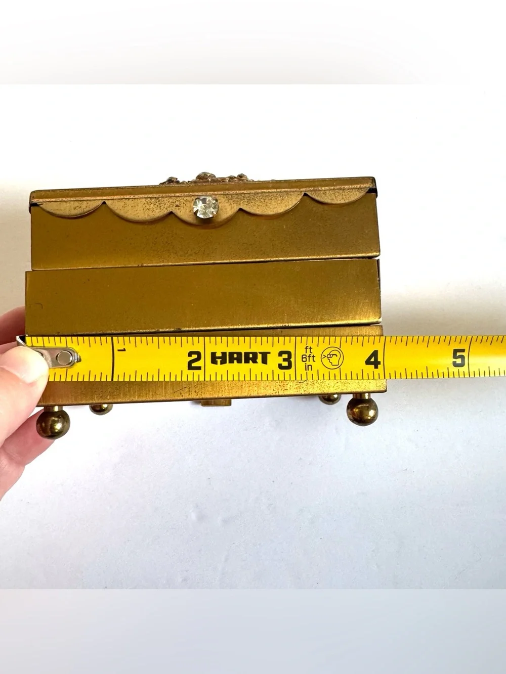 Vtg Brass Accordion Cantilever Jewelry Box Jeweled Rhinestone Hollywood Regency